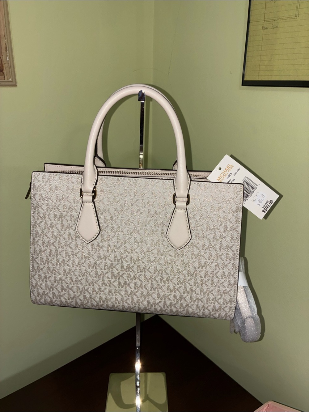 Michael Kors White and Metallic Silver Signature Satchel - Picture 2 of 4